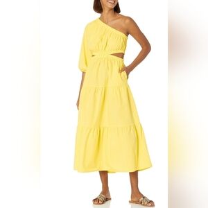 THE DROP April Tiered One-Shoulder Yellow Maxi Dress